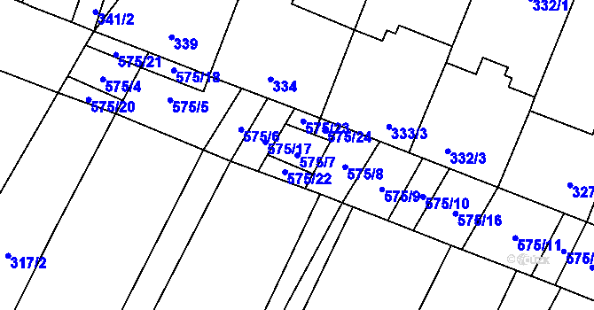 Parcela st. 575/7 v KÚ Nová Ves u Oslavan, Katastrální mapa