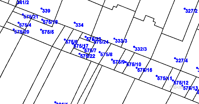 Parcela st. 575/8 v KÚ Nová Ves u Oslavan, Katastrální mapa