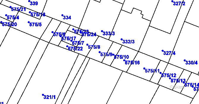 Parcela st. 575/9 v KÚ Nová Ves u Oslavan, Katastrální mapa
