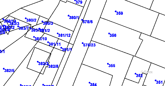 Parcela st. 578/23 v KÚ Nová Ves u Oslavan, Katastrální mapa