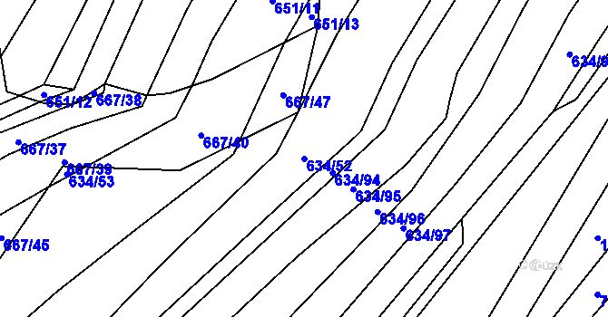 Parcela st. 634/52 v KÚ Nová Ves u Oslavan, Katastrální mapa