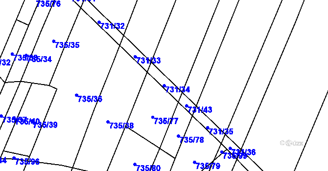Parcela st. 731/34 v KÚ Nová Ves u Oslavan, Katastrální mapa
