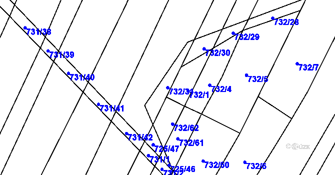 Parcela st. 732/31 v KÚ Nová Ves u Oslavan, Katastrální mapa