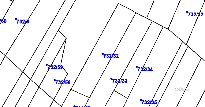 Parcela st. 732/32 v KÚ Nová Ves u Oslavan, Katastrální mapa