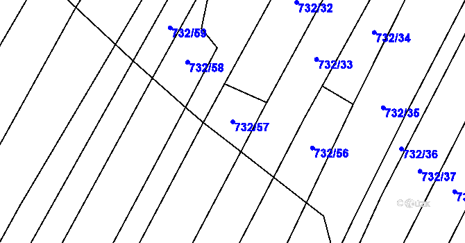 Parcela st. 732/57 v KÚ Nová Ves u Oslavan, Katastrální mapa