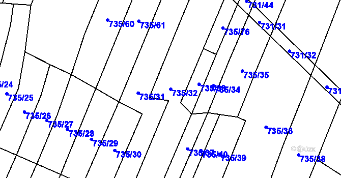 Parcela st. 735/32 v KÚ Nová Ves u Oslavan, Katastrální mapa