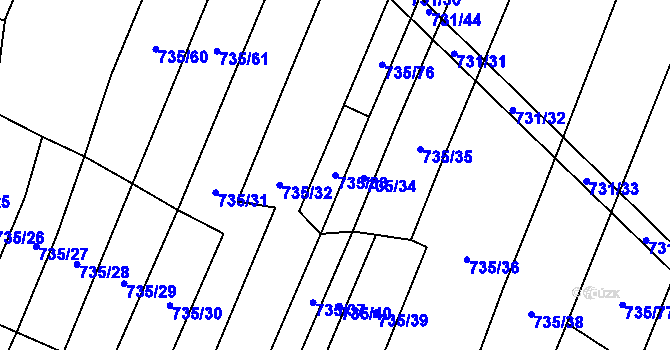 Parcela st. 735/33 v KÚ Nová Ves u Oslavan, Katastrální mapa