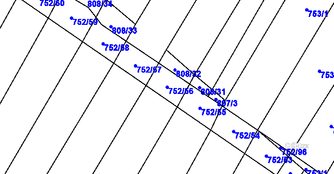 Parcela st. 752/56 v KÚ Nová Ves u Oslavan, Katastrální mapa