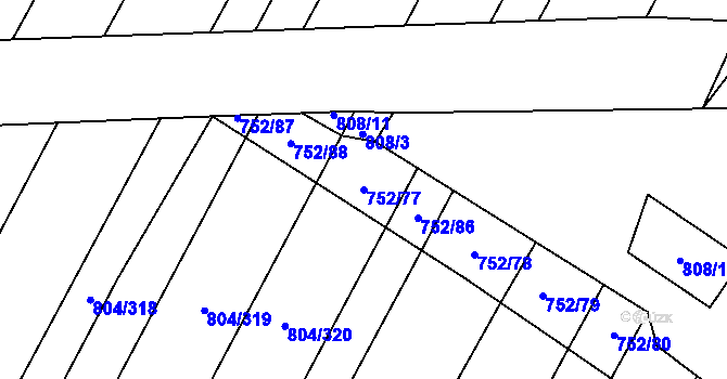 Parcela st. 752/77 v KÚ Nová Ves u Oslavan, Katastrální mapa