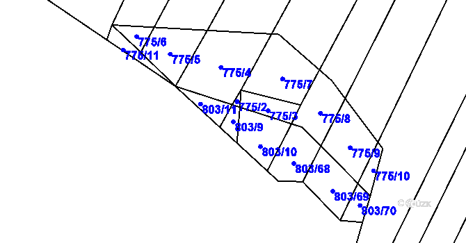 Parcela st. 803/9 v KÚ Nová Ves u Oslavan, Katastrální mapa