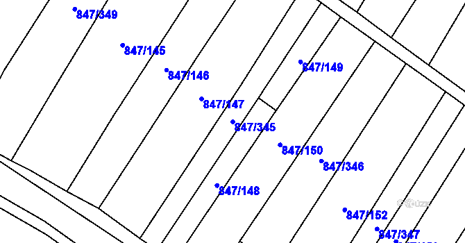Parcela st. 847/345 v KÚ Nová Ves u Oslavan, Katastrální mapa