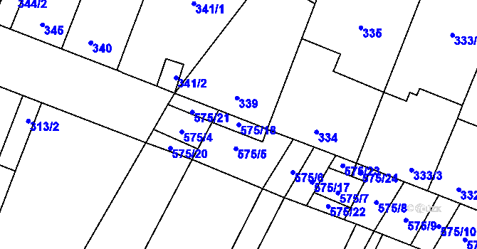 Parcela st. 575/18 v KÚ Nová Ves u Oslavan, Katastrální mapa