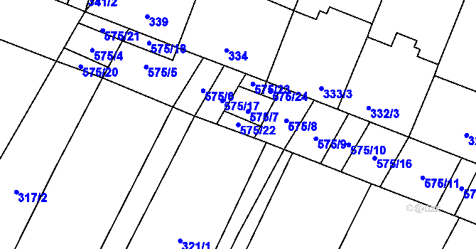 Parcela st. 575/22 v KÚ Nová Ves u Oslavan, Katastrální mapa
