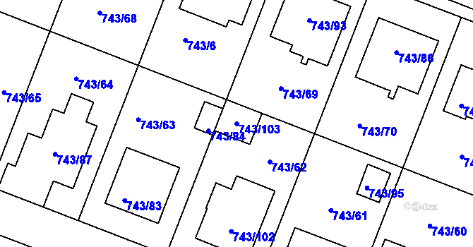 Parcela st. 743/103 v KÚ Nová Ves u Oslavan, Katastrální mapa