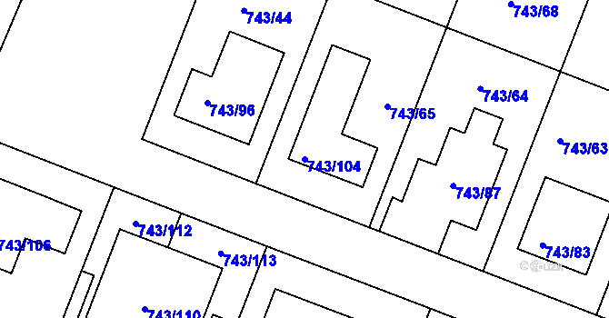 Parcela st. 743/104 v KÚ Nová Ves u Oslavan, Katastrální mapa