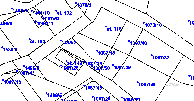 Parcela st. 1087/18 v KÚ Nová Ves u Třešti, Katastrální mapa