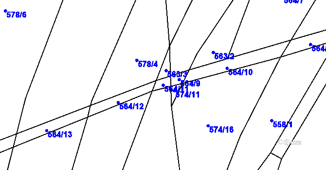 Parcela st. 564/11 v KÚ Nová Ves u Třebíče, Katastrální mapa