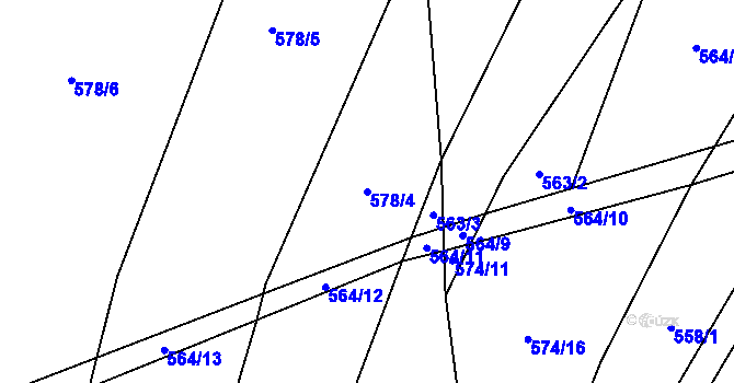 Parcela st. 578/4 v KÚ Nová Ves u Třebíče, Katastrální mapa