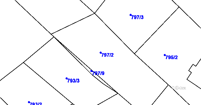 Parcela st. 797/2 v KÚ Nová Ves u Třebíče, Katastrální mapa
