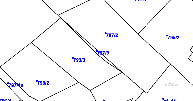 Parcela st. 797/9 v KÚ Nová Ves u Třebíče, Katastrální mapa