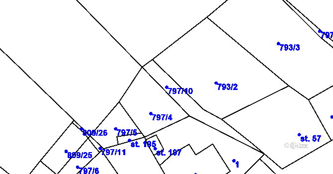 Parcela st. 797/10 v KÚ Nová Ves u Třebíče, Katastrální mapa