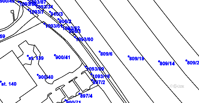 Parcela st. 809/6 v KÚ Nová Ves u Třebíče, Katastrální mapa