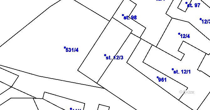 Parcela st. 12/3 v KÚ Nová Ves u Heřmanova, Katastrální mapa