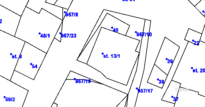 Parcela st. 13/1 v KÚ Nová Ves u Heřmanova, Katastrální mapa