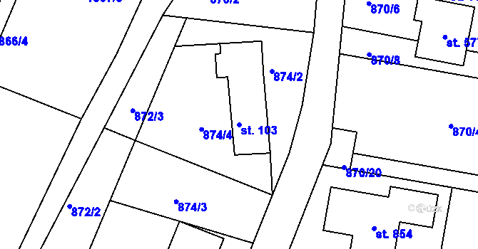 Parcela st. 103 v KÚ Nová Ves u Frýdlantu nad Ostravicí, Katastrální mapa