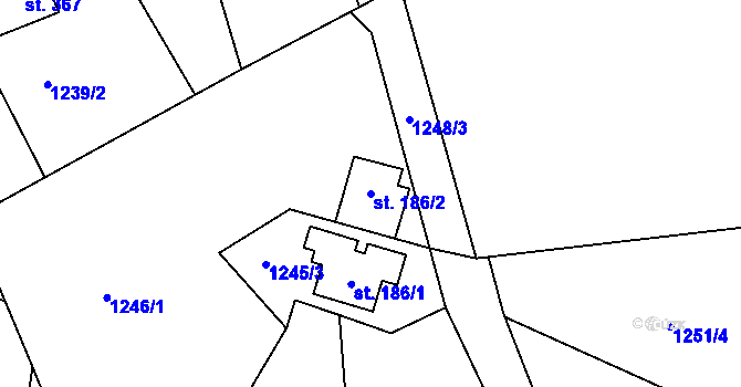 Parcela st. 186/2 v KÚ Nová Ves u Frýdlantu nad Ostravicí, Katastrální mapa