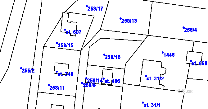 Parcela st. 258/16 v KÚ Nová Ves u Frýdlantu nad Ostravicí, Katastrální mapa