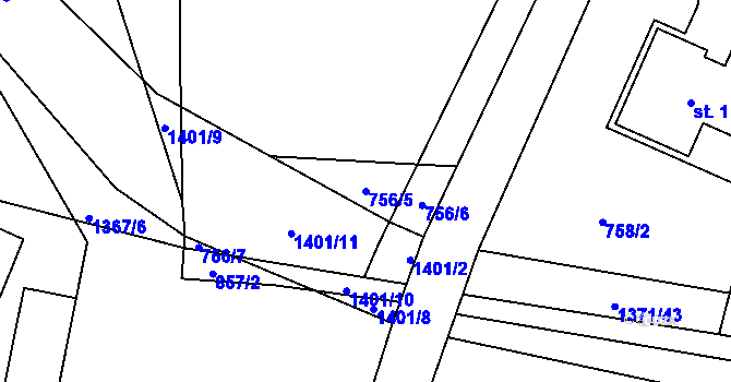 Parcela st. 756/5 v KÚ Nová Ves u Frýdlantu nad Ostravicí, Katastrální mapa
