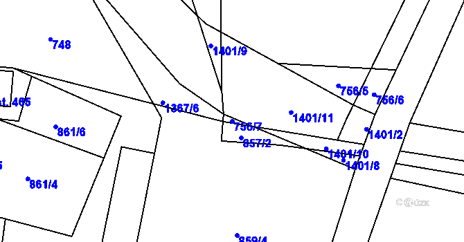 Parcela st. 756/7 v KÚ Nová Ves u Frýdlantu nad Ostravicí, Katastrální mapa