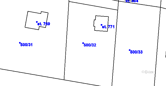 Parcela st. 500/32 v KÚ Nová Ves u Frýdlantu nad Ostravicí, Katastrální mapa