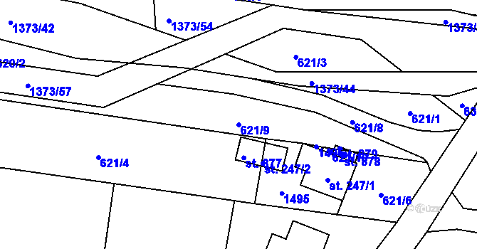 Parcela st. 621/9 v KÚ Nová Ves u Frýdlantu nad Ostravicí, Katastrální mapa