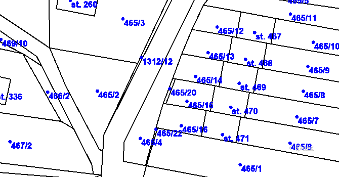 Parcela st. 465/20 v KÚ Nová Ves u Frýdlantu nad Ostravicí, Katastrální mapa