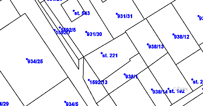 Parcela st. 221 v KÚ Nová Ves I, Katastrální mapa