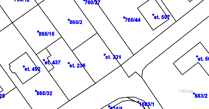 Parcela st. 231 v KÚ Nová Ves I, Katastrální mapa