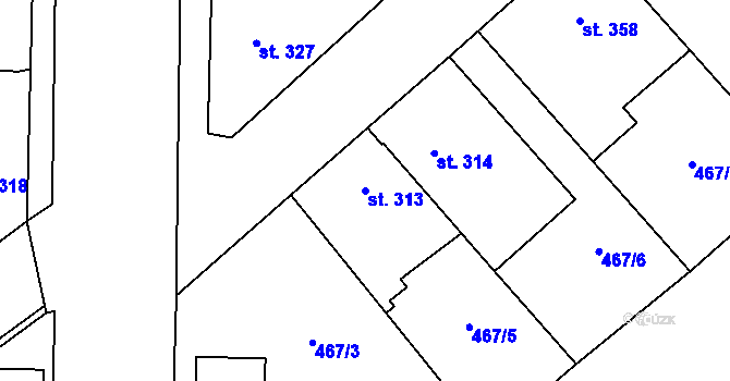 Parcela st. 313 v KÚ Nová Ves I, Katastrální mapa