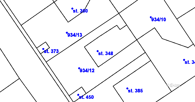 Parcela st. 348 v KÚ Nová Ves I, Katastrální mapa