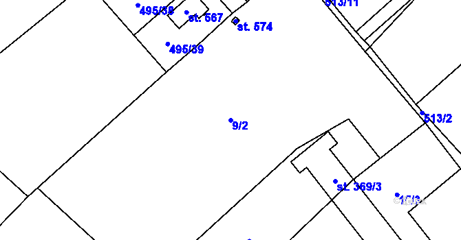 Parcela st. 9/2 v KÚ Nová Ves I, Katastrální mapa