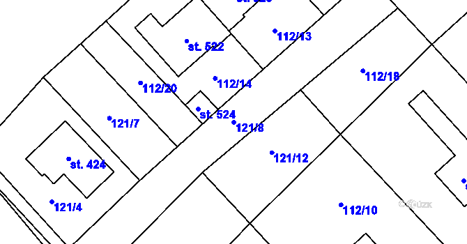 Parcela st. 121/8 v KÚ Nová Ves I, Katastrální mapa