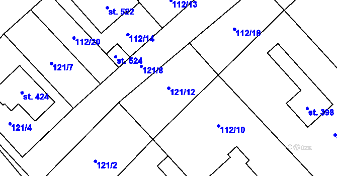 Parcela st. 121/12 v KÚ Nová Ves I, Katastrální mapa