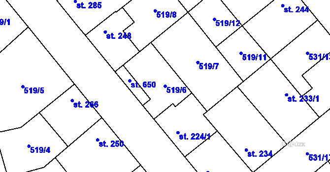 Parcela st. 519/6 v KÚ Nová Ves I, Katastrální mapa