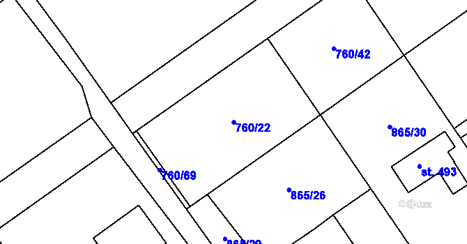 Parcela st. 760/22 v KÚ Nová Ves I, Katastrální mapa