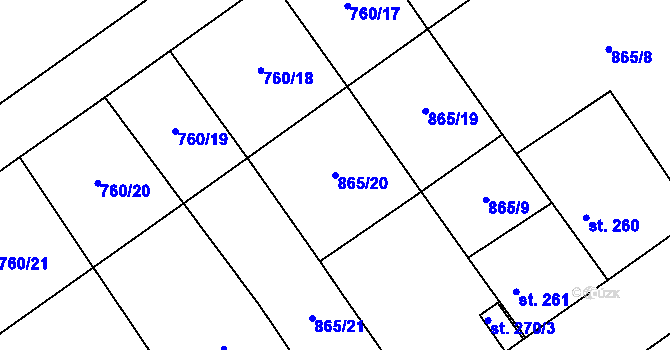 Parcela st. 865/20 v KÚ Nová Ves I, Katastrální mapa