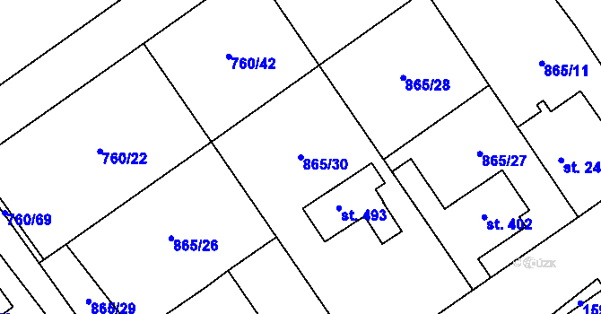 Parcela st. 865/30 v KÚ Nová Ves I, Katastrální mapa