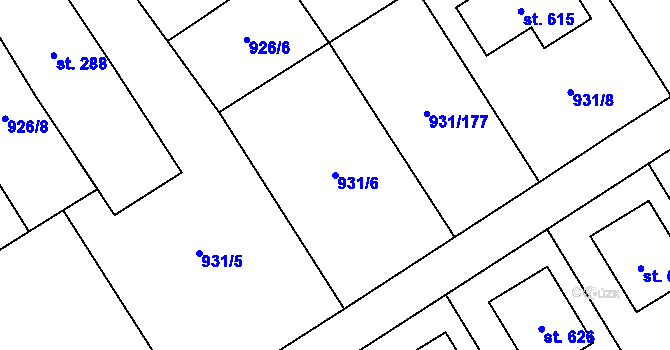 Parcela st. 931/6 v KÚ Nová Ves I, Katastrální mapa