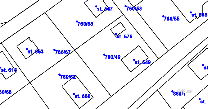 Parcela st. 760/49 v KÚ Nová Ves I, Katastrální mapa