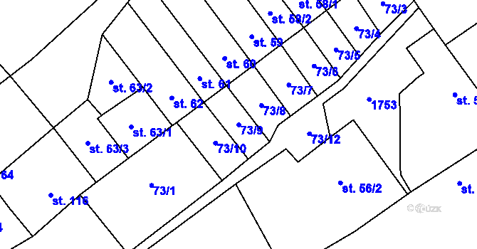 Parcela st. 73/9 v KÚ Nová Ves I, Katastrální mapa
